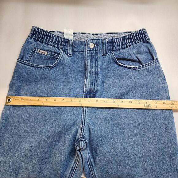 Vtg 80s Gitano Bare Back Mom Jeans Size 12 Short Blue Elastic Waist High Rise - Picture 8 of 11